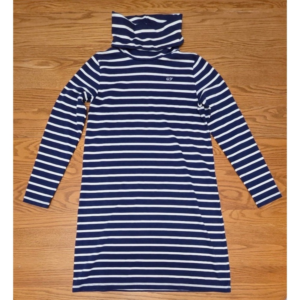 Vineyard Vines Girls M 10-12 Navy/White Striped Knit Shift Dress Long Sleeve